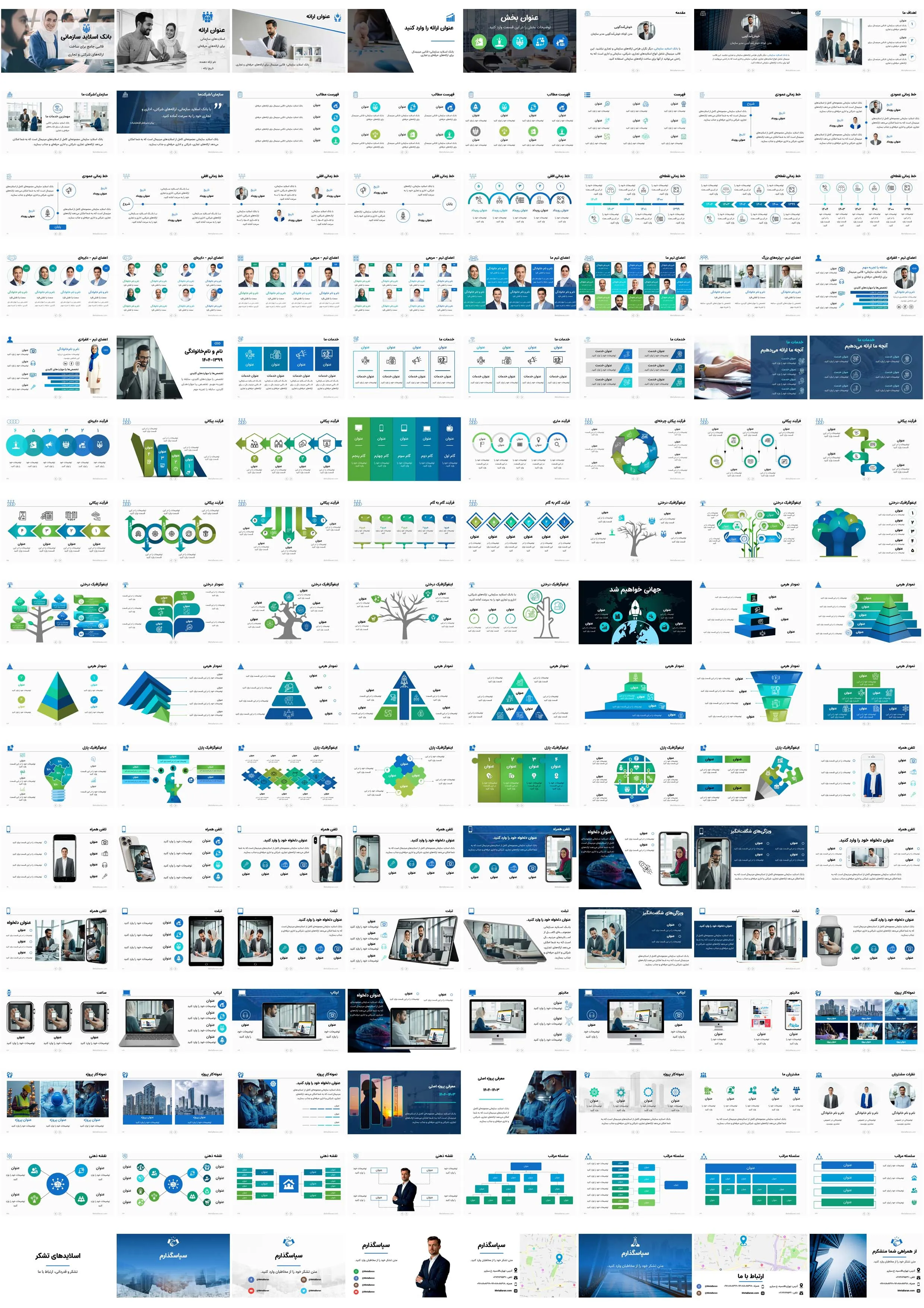 دانلود قالب پاورپوینت سازمانی (۱۴۰ اسلاید) | متاباران بانک اسلاید ۱۴۰ تایی با طراحی مینیمال و حرفه‌ای. بهترین قالب پاورپوینت شرکتی و اداری با قابلیت تغییر رنگ سریع. همراه با بانک آیکون هدیه.