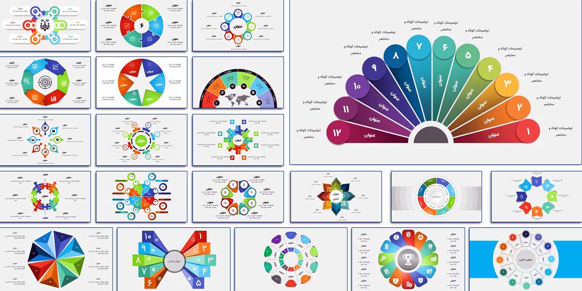 دانلود قالب پاورپوینت اینفوگرافیک دایره‌ای حرفه‌ای قالب پاورپوینت اینفوگرافیک دایره‌ای با ۳۷ اسلاید حرفه‌ای، قابل‌ویرایش، مناسب ارائه شرکتی، آموزشی و تجاری. همراه پالت رنگی، فونت و فایل راهنما.