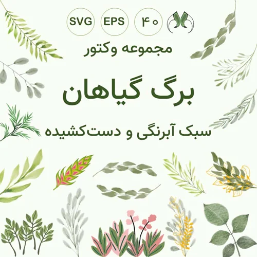 مجموعه وکتور شاخه و برگ گیاهان به سبک آبرنگی و دست کشیده